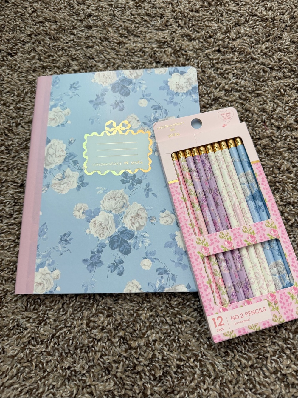 LoveShackFancy composition book with Floral No.2 Pencil Set